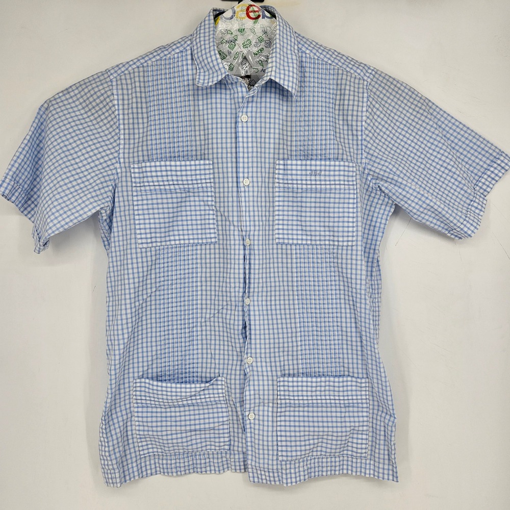Dos Carolinas Guayabera Mens XL Blue Elegant Pleats Short Sleeve Button Up